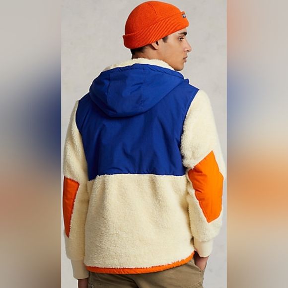 POLO RALPH LAUREN MENS LARGE HALF ZIP FLEECE JACKET AND ORANGE BEENIE - Picture 1 of 4